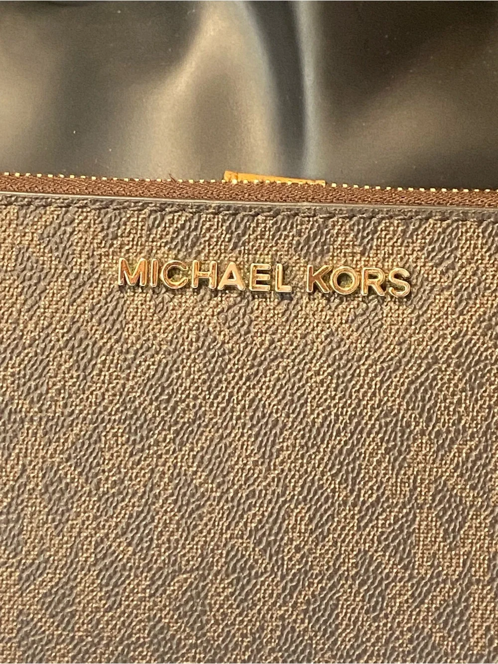 Michael Kors Brown and Gold Logo Zip Wallet